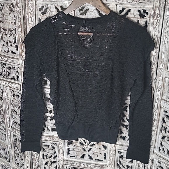 Zara Knit Black Italian Lace Crochet Ruffle Long-sleeved Top - Picture 2 of 14